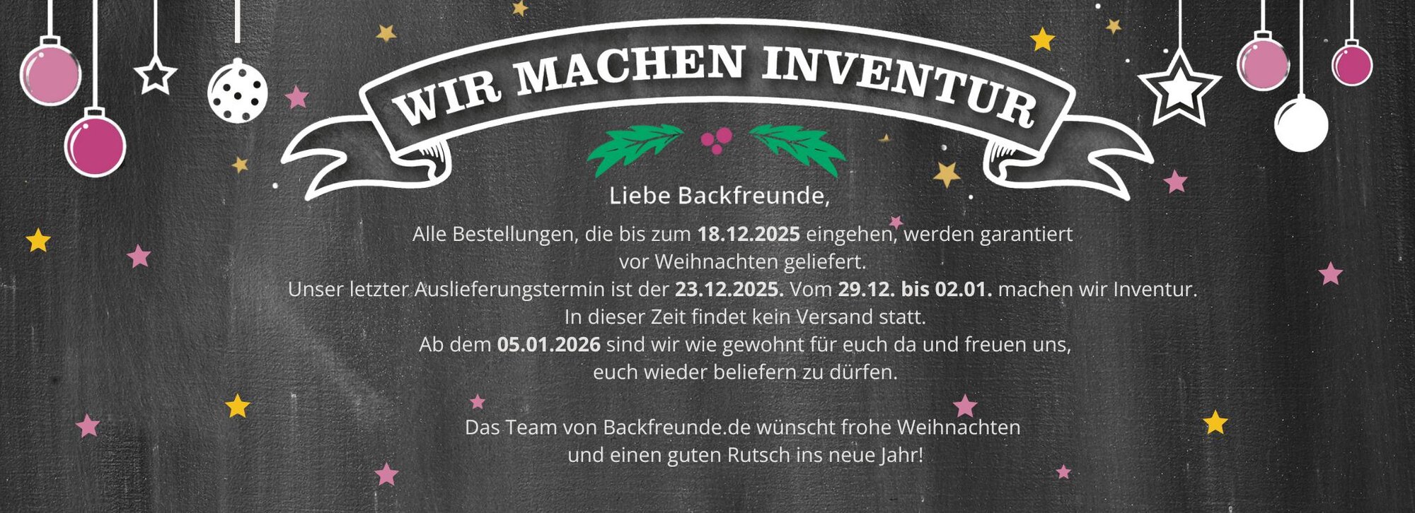 Informationen zum Jahreswechsel und Inventur